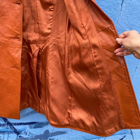 Vintage 60s Ms. Pioneer leather and snakeskin jacket, orange brown, pockets, Sm - Picture 8 of 16